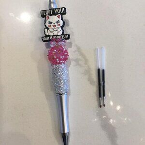 Rhinestone Beaded Pens, Two Additional Ink Refills "Fluff You You Fluffin Fluff"